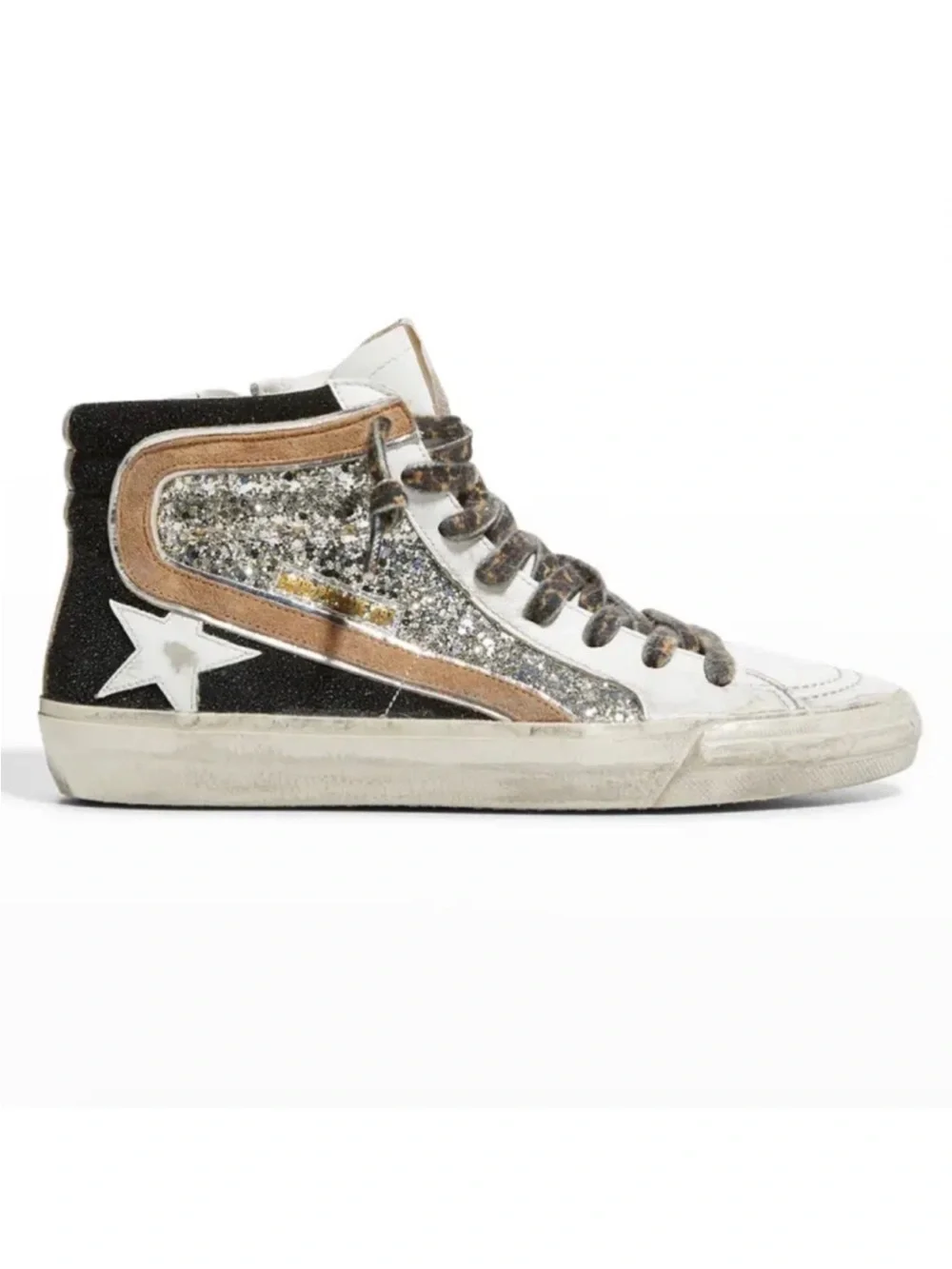 Golden Goose Slide Mid Top Mids Slides Glitter Leather Sneakers NIB
